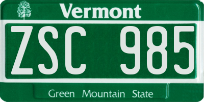 VT license plate ZSC985