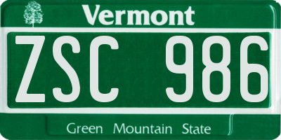 VT license plate ZSC986