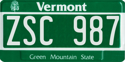 VT license plate ZSC987