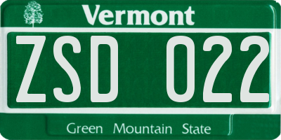 VT license plate ZSD022
