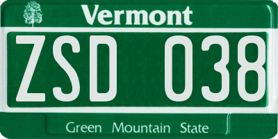VT license plate ZSD038