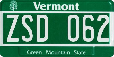 VT license plate ZSD062