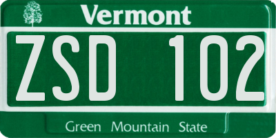 VT license plate ZSD102