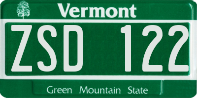 VT license plate ZSD122