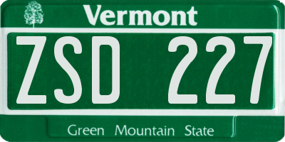 VT license plate ZSD227