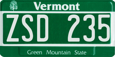 VT license plate ZSD235
