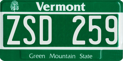 VT license plate ZSD259