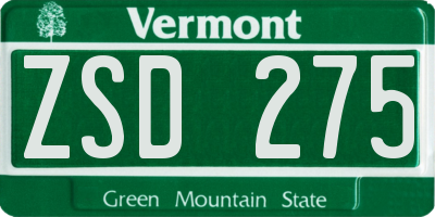 VT license plate ZSD275