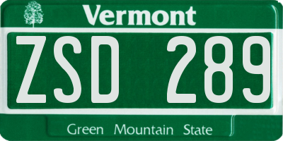 VT license plate ZSD289