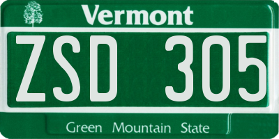 VT license plate ZSD305