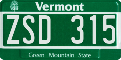 VT license plate ZSD315