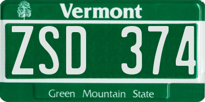 VT license plate ZSD374