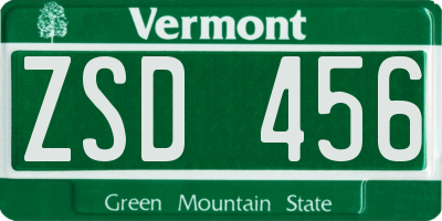 VT license plate ZSD456