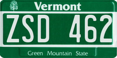 VT license plate ZSD462