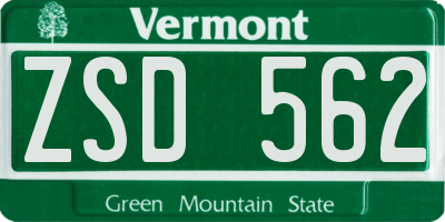 VT license plate ZSD562