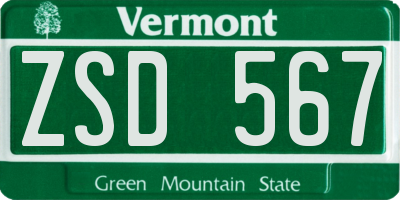 VT license plate ZSD567