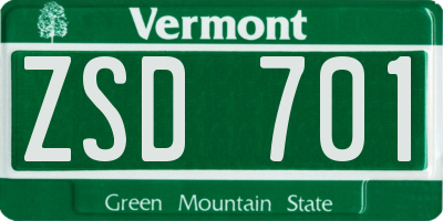 VT license plate ZSD701