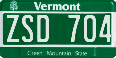 VT license plate ZSD704