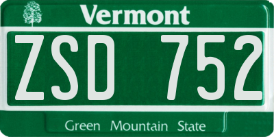 VT license plate ZSD752