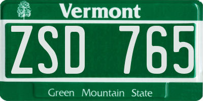 VT license plate ZSD765