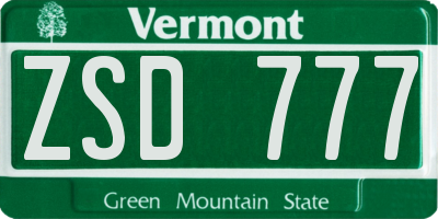 VT license plate ZSD777