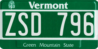 VT license plate ZSD796