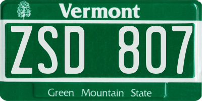 VT license plate ZSD807