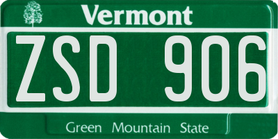 VT license plate ZSD906