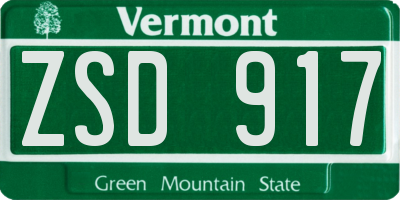 VT license plate ZSD917