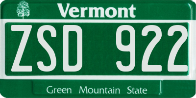 VT license plate ZSD922