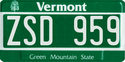 VT license plate ZSD959