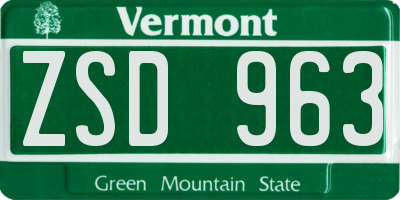 VT license plate ZSD963