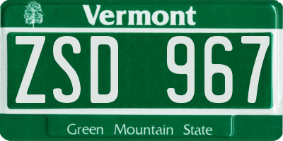 VT license plate ZSD967