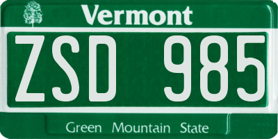 VT license plate ZSD985
