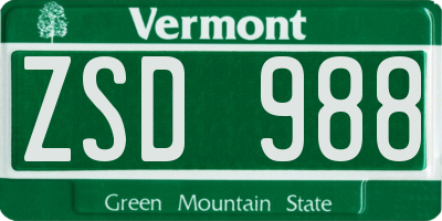 VT license plate ZSD988