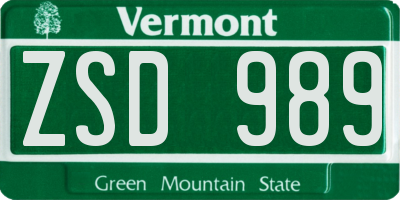 VT license plate ZSD989