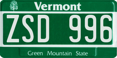 VT license plate ZSD996