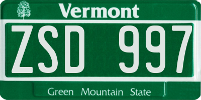 VT license plate ZSD997