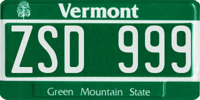VT license plate ZSD999