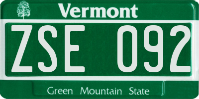 VT license plate ZSE092
