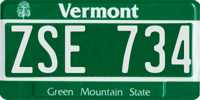 VT license plate ZSE734