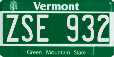 VT license plate ZSE932