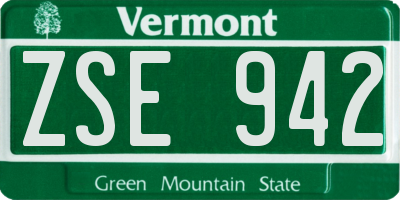 VT license plate ZSE942