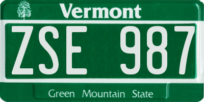 VT license plate ZSE987