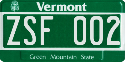 VT license plate ZSF002