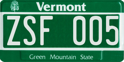 VT license plate ZSF005