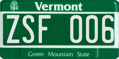 VT license plate ZSF006
