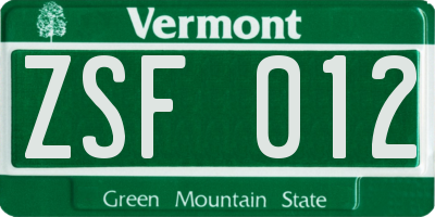 VT license plate ZSF012