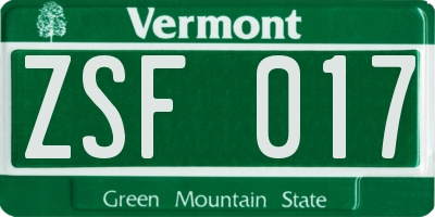 VT license plate ZSF017