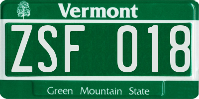 VT license plate ZSF018